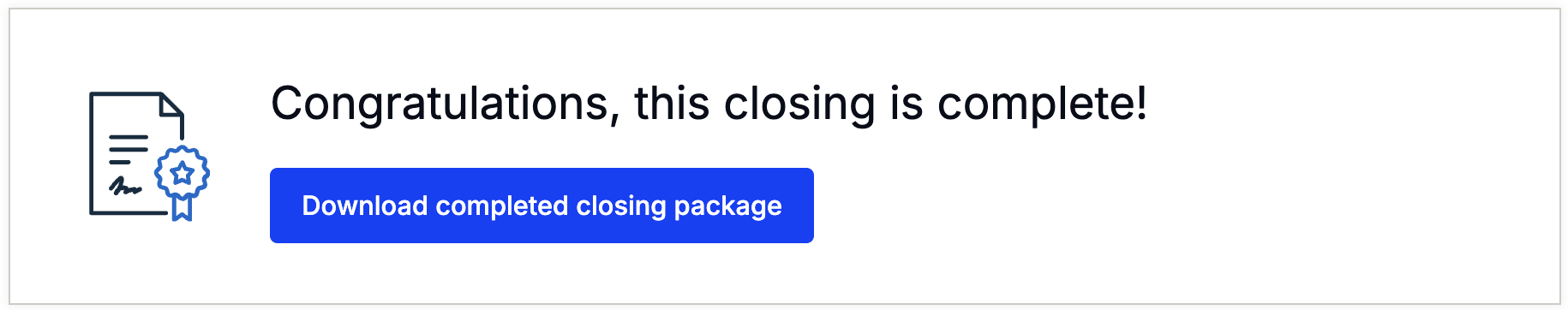 Hybrid closing complete page in the title portal showing the submitted package