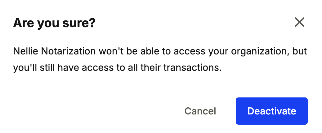 Deactivate account confirmation pop-up