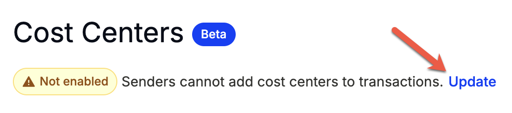 Update link at the top of the Cost centers page in Command Center
