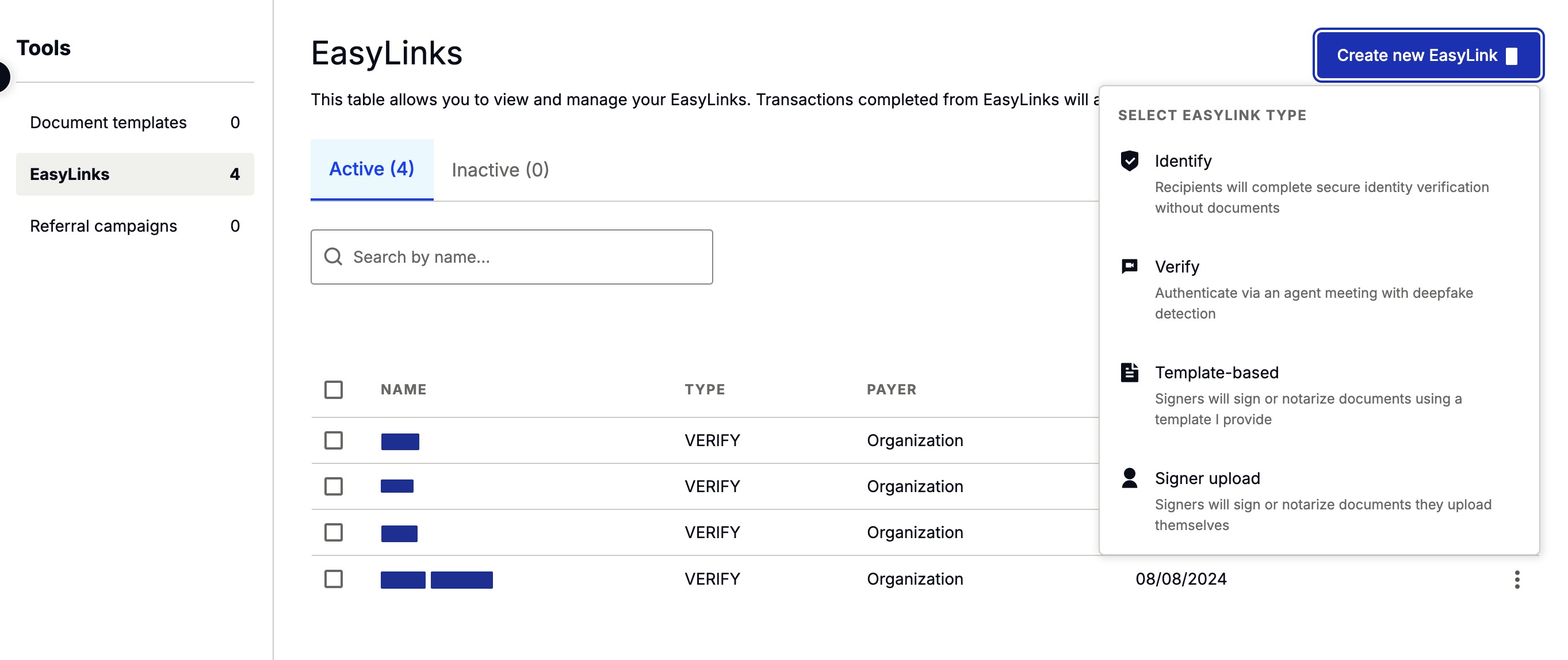 Create new EasyLink menu showing Verify option