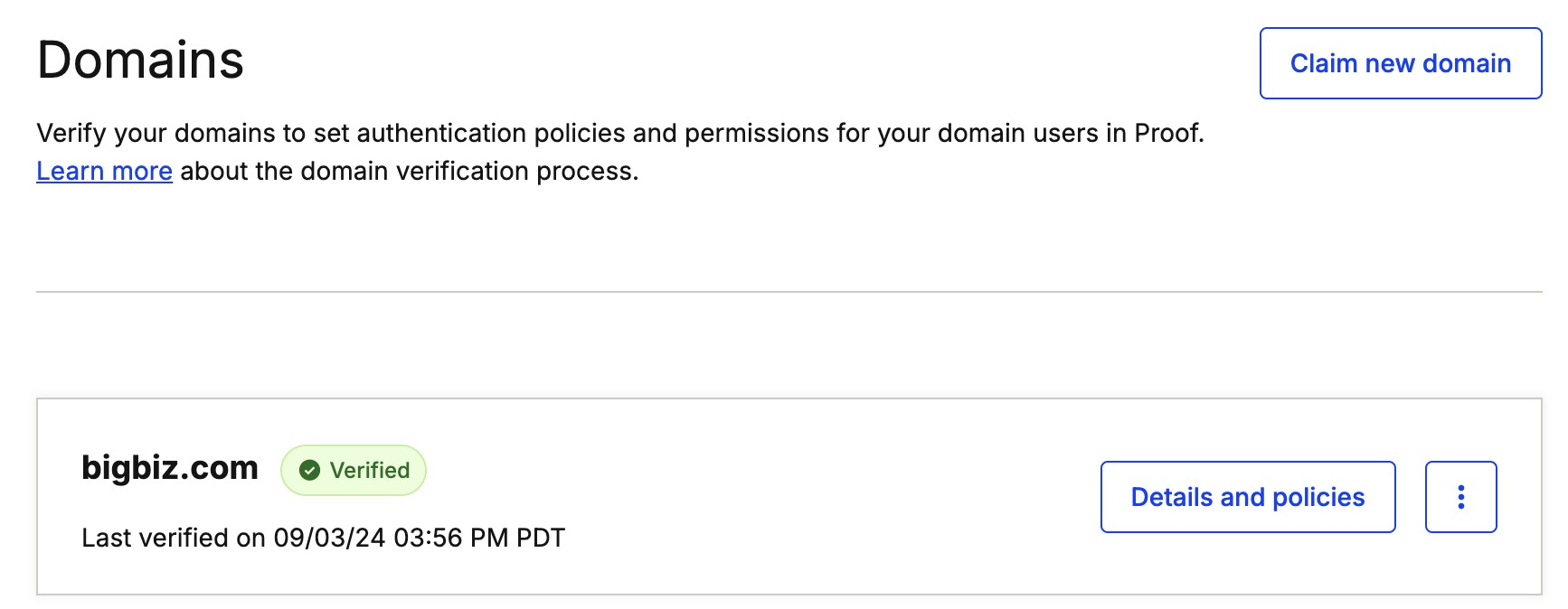 Details and policies for a domain in Command Center