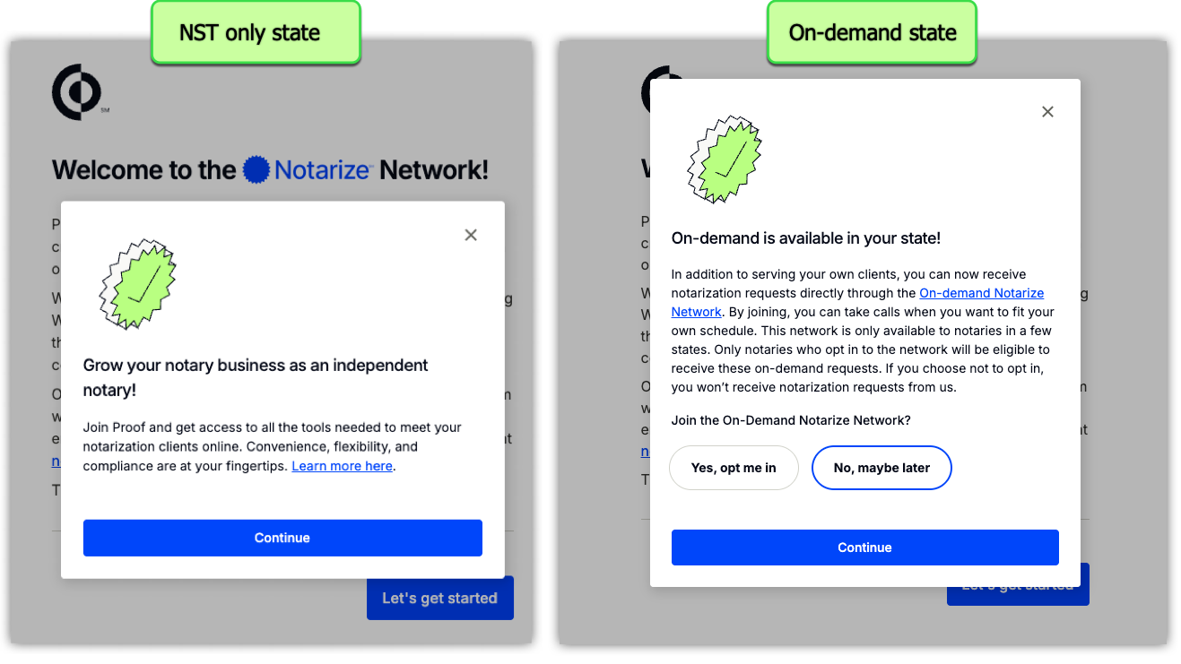 Create your notary account screen
