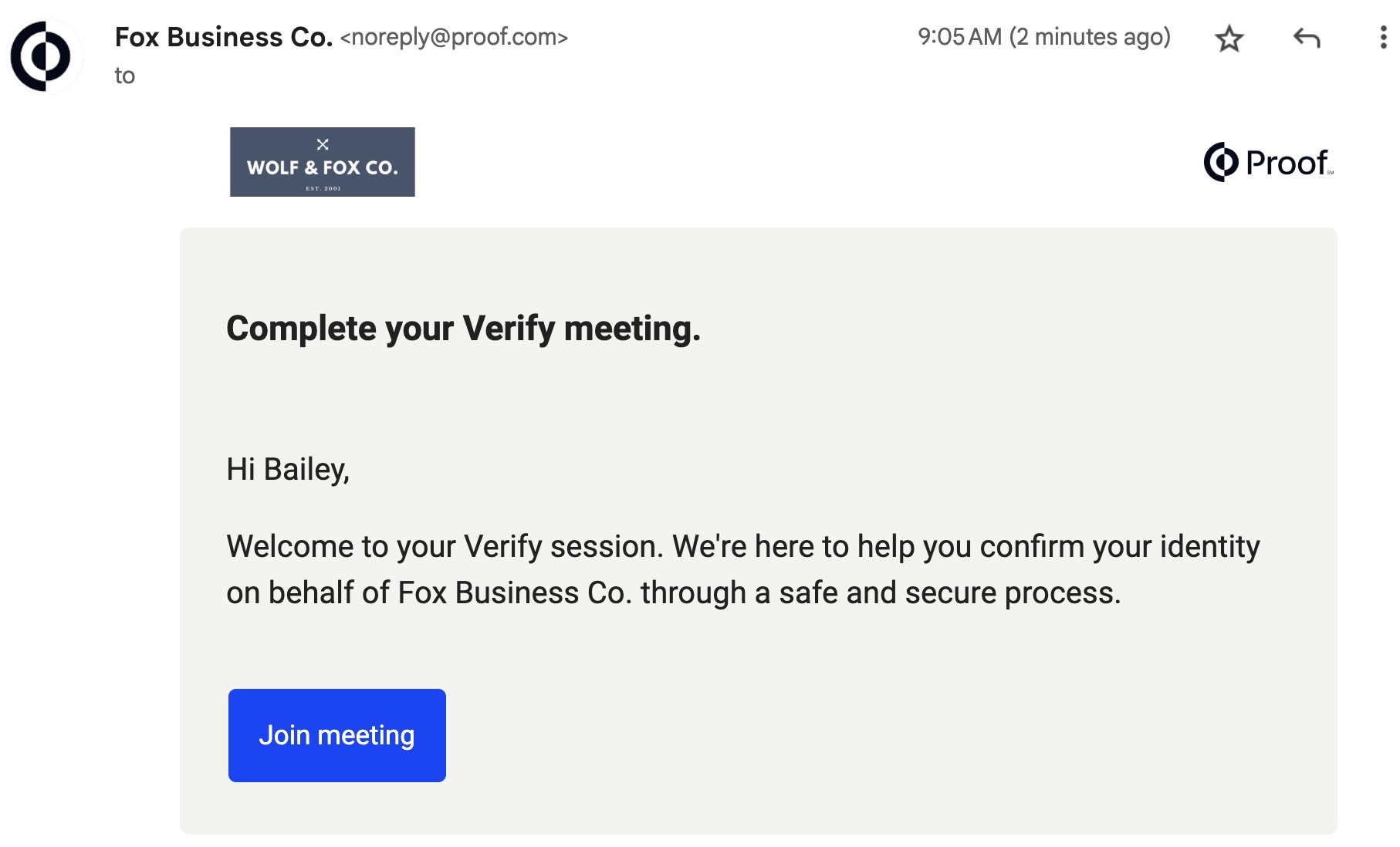 Verify meeting email invitation with Join meeting button