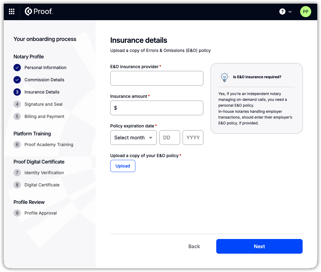 ODN Insurance Details tab