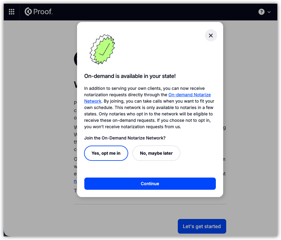 Create your on-demand notary account screen