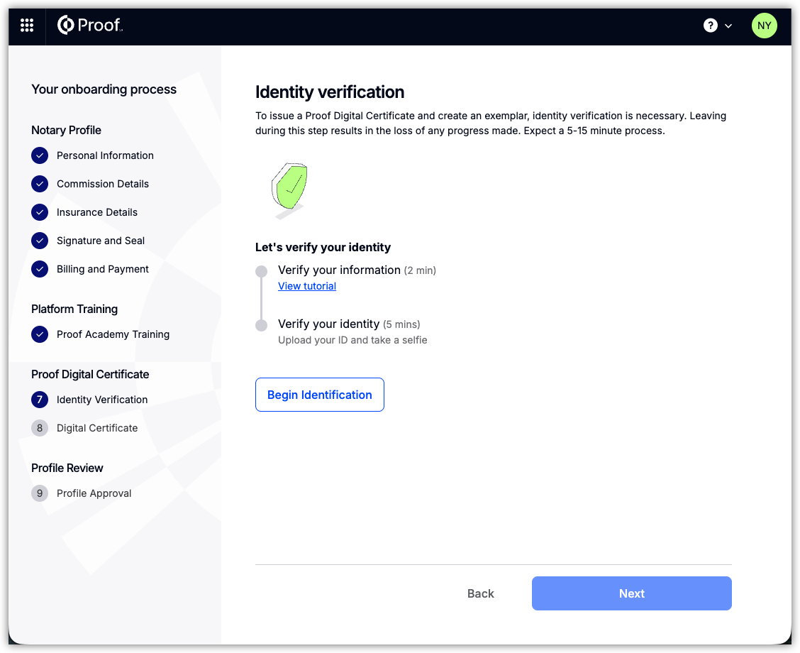 Identity verification screen
