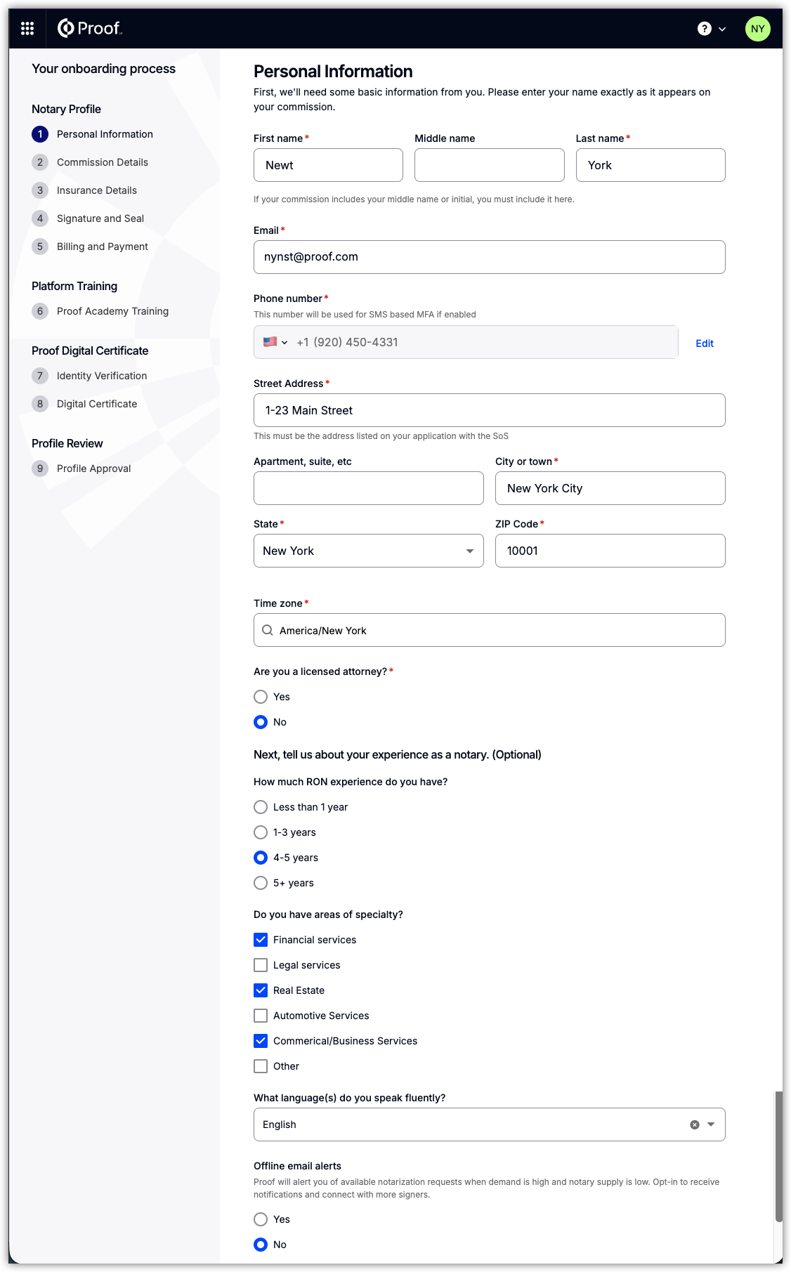 NST Personal Info tab