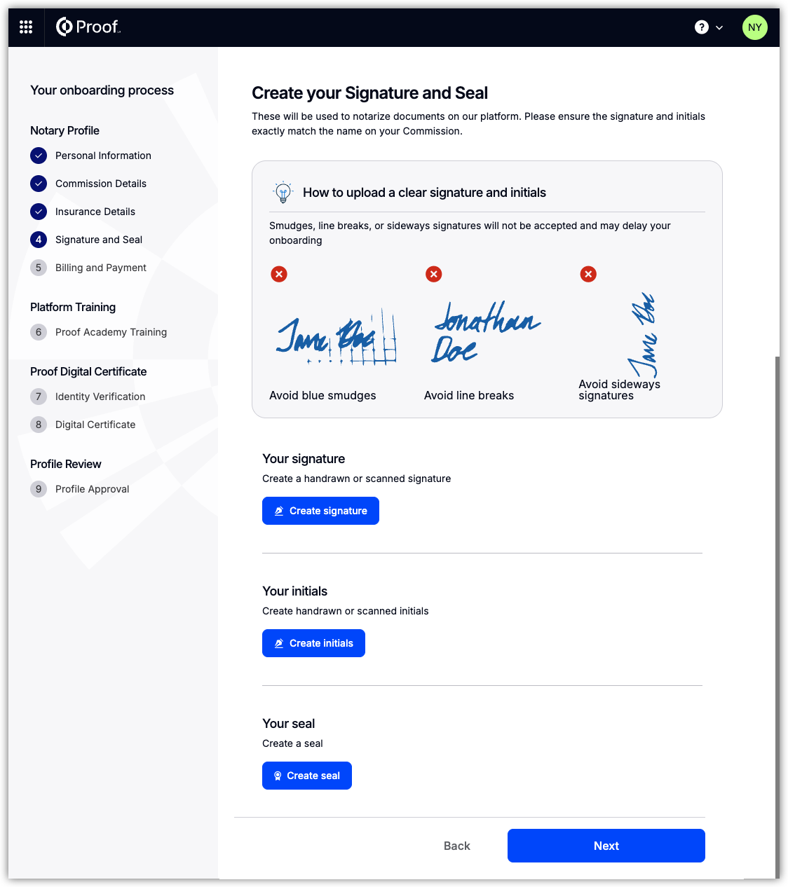Signature and seal creation screen