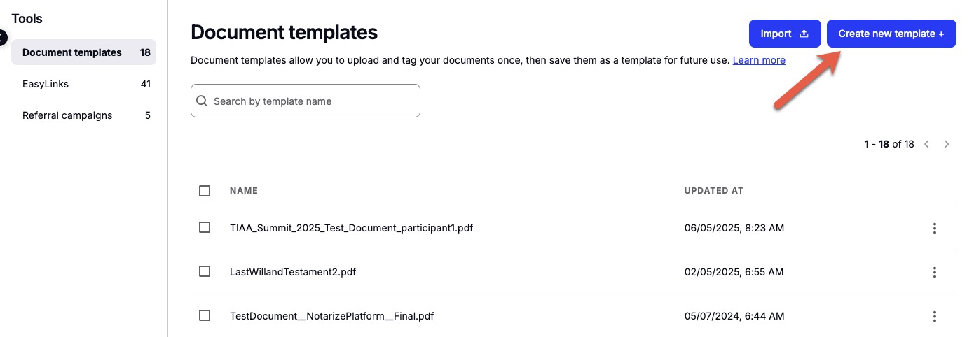 Create New Template button