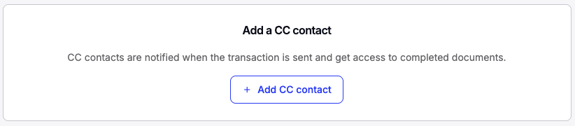 Screenshot showing the + Add CC contact button