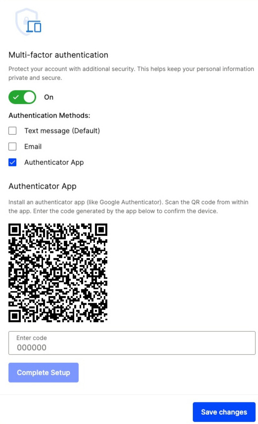 Authenticator app setup