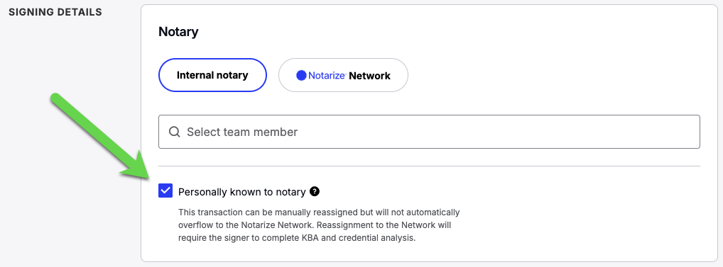 Notary assignment dropdown showing Unassigned option and individual notary selection