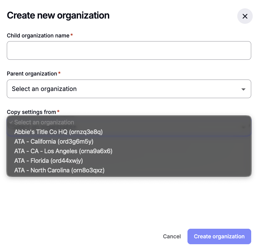 clone organization settings command center