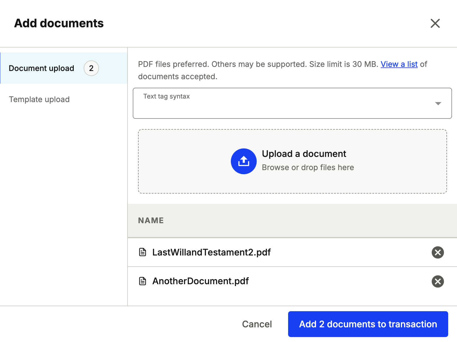 Add documents uploader