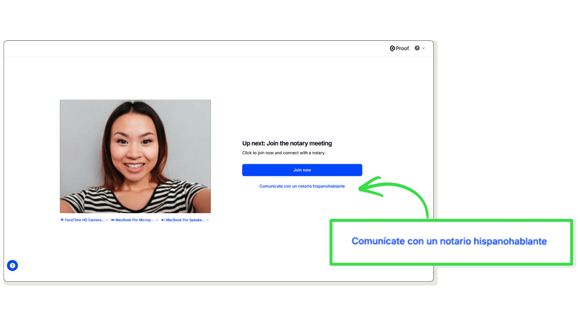 Spanish-speaking notary meeting screen