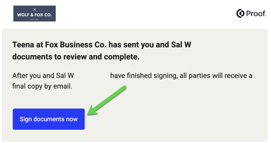 Co-located signing invitation email