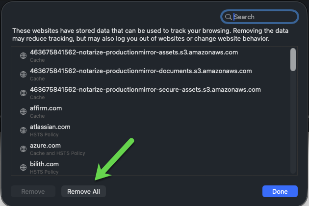 safari remove all website data