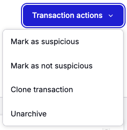 Unarchive option selected from the Transaction Actions menu