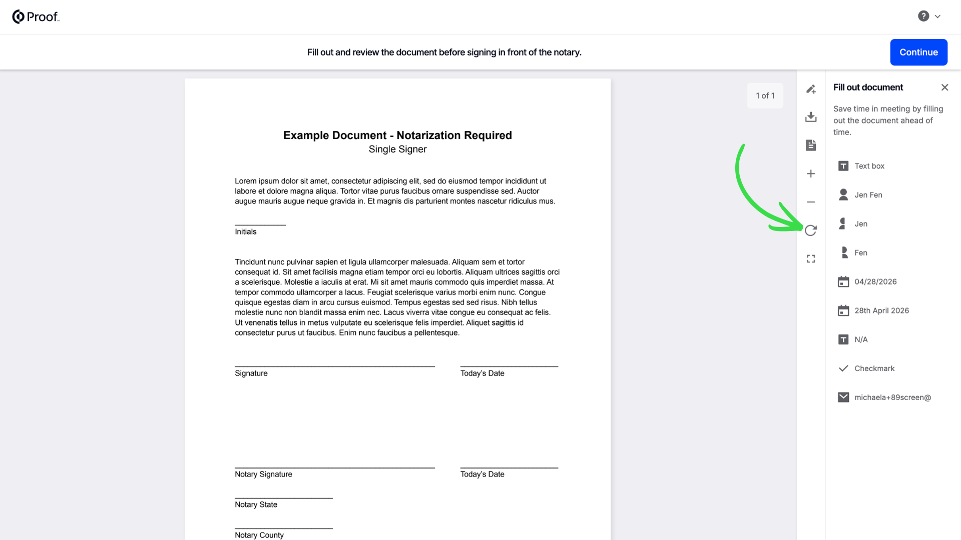Rotating pages on a document