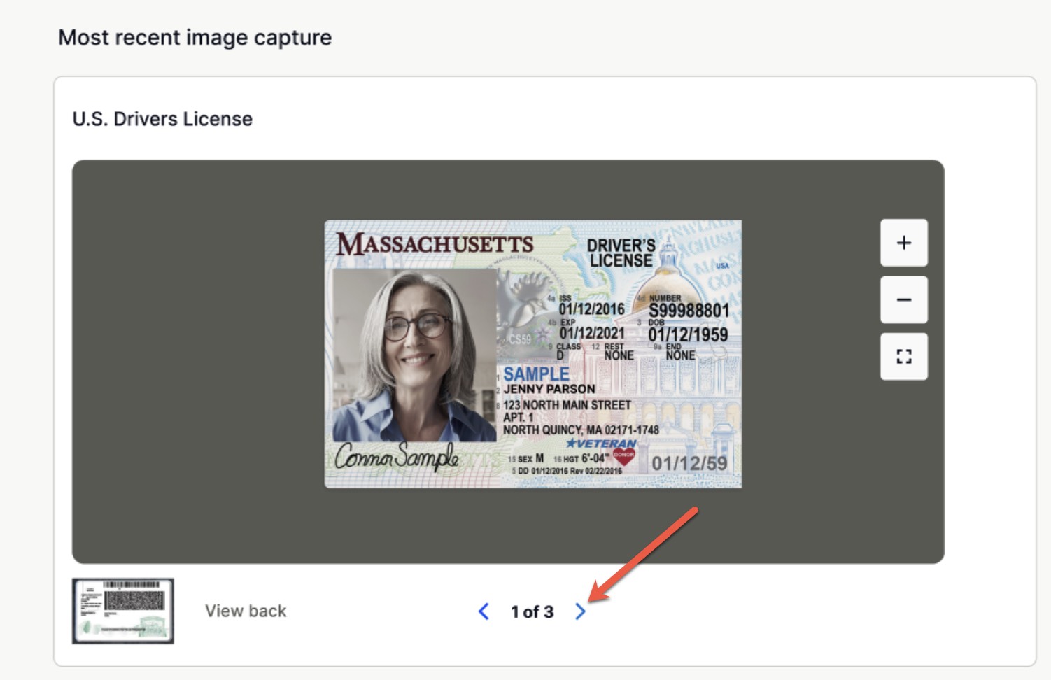Individual identity dashboard with Defend showing ID and selfie image viewer