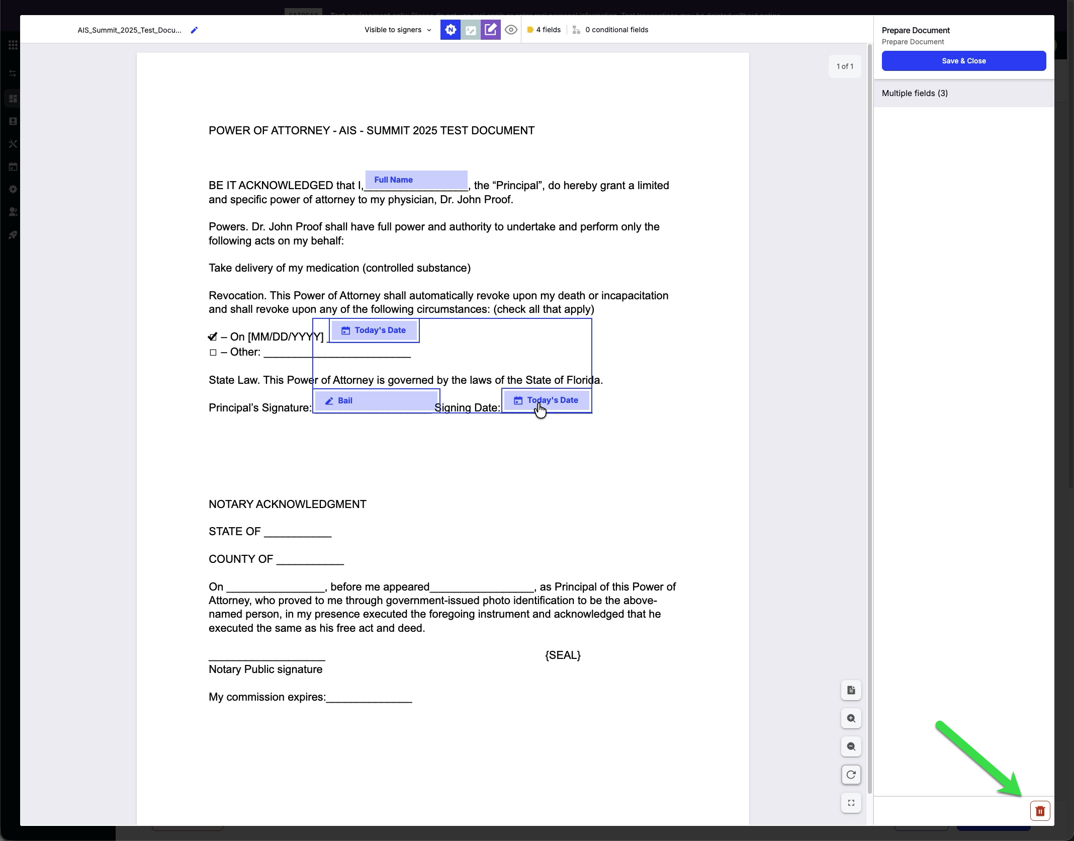 Screenshot showing multiple fields selected and deleted at once