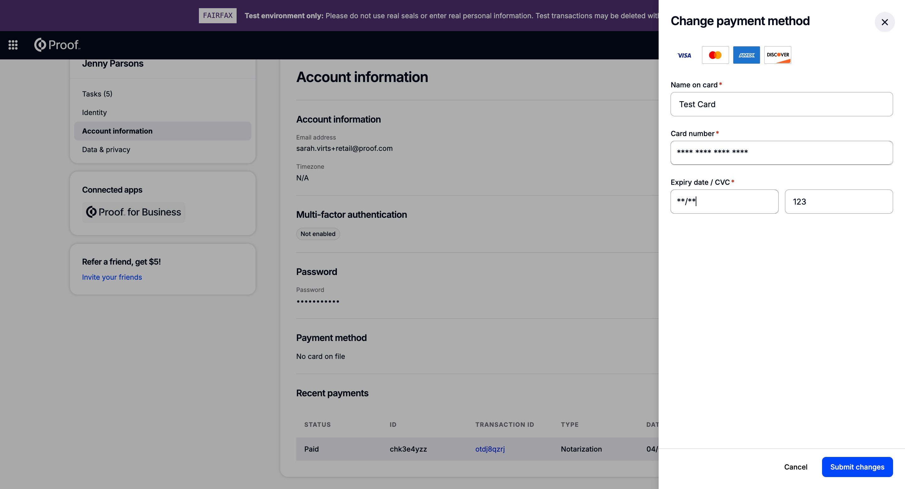 Change payment method modal
