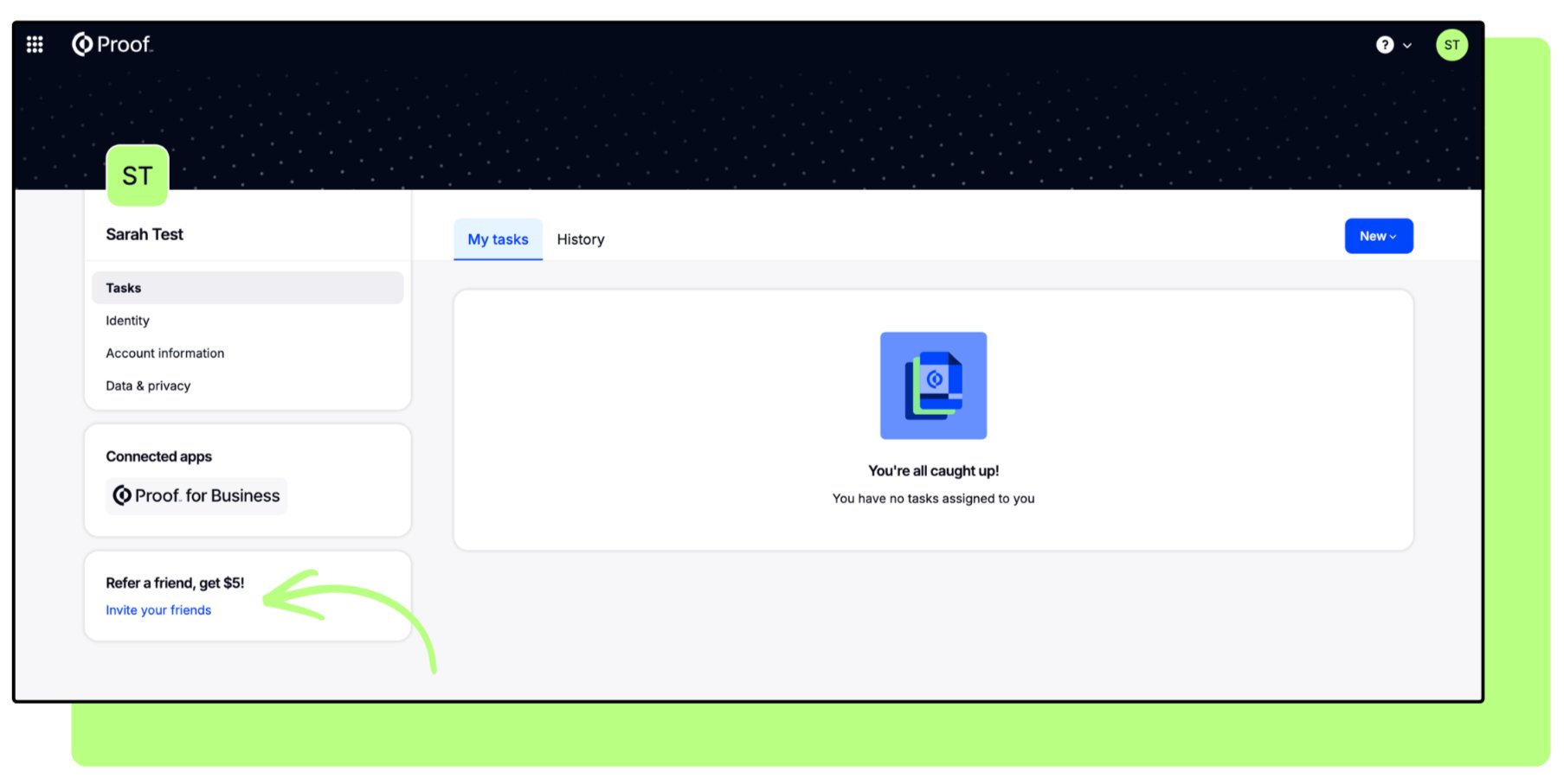 Refer a friend link on dashboard