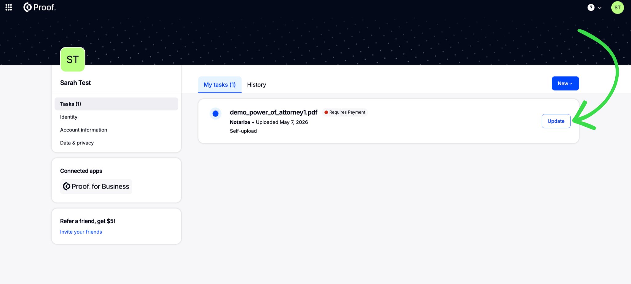 Signer account view showing a transaction requiring payment