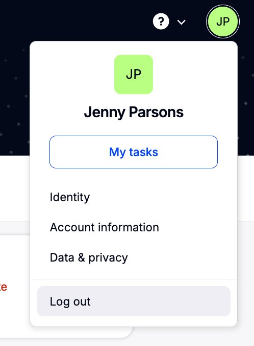 Consumer account dropdown menu showing Identity, Account information, and Data & privacy options