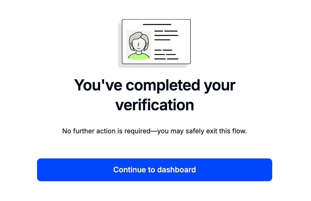 Confirmation screen after completing an Identify transaction