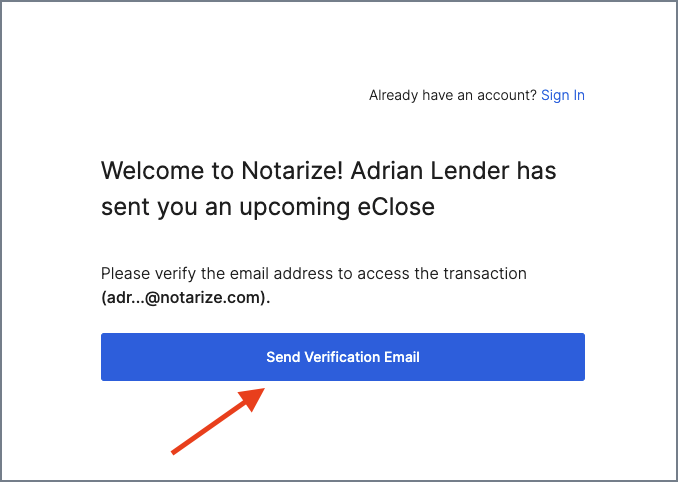 Send Verification Email screen
