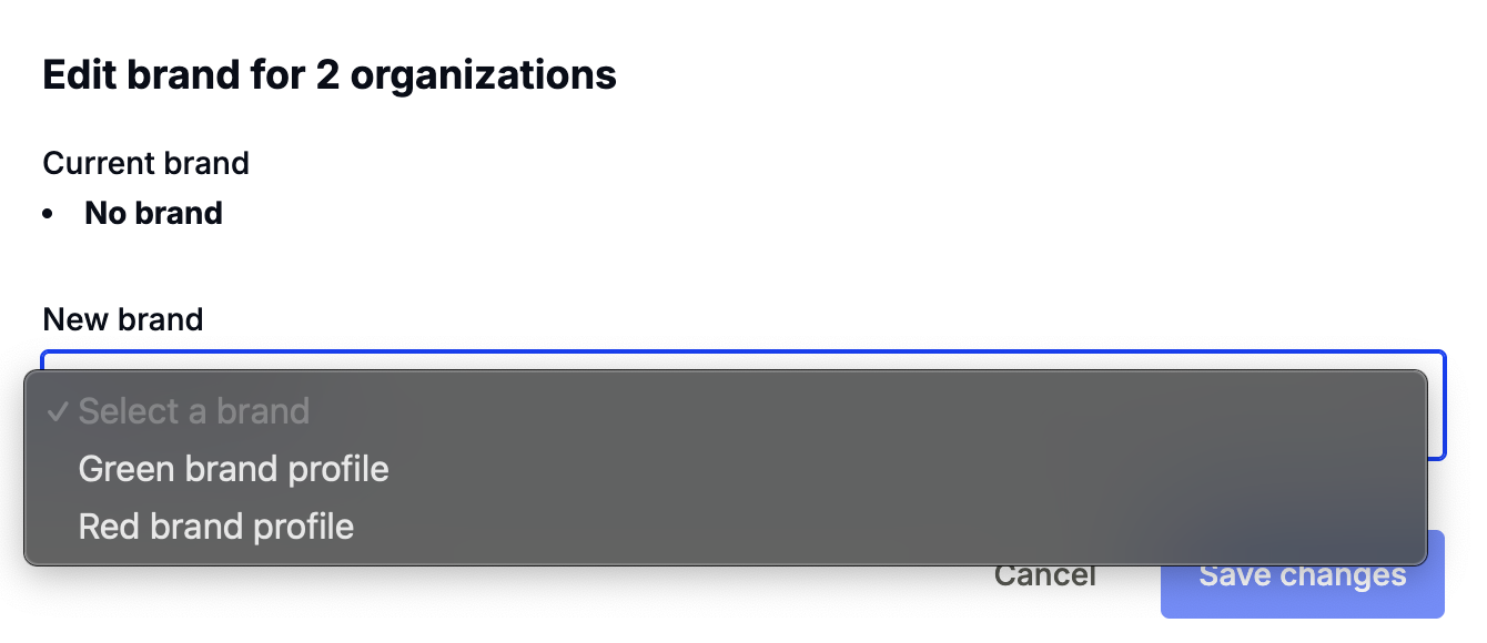 Brand profile dropdown menu in Command Center for selecting a profile to apply