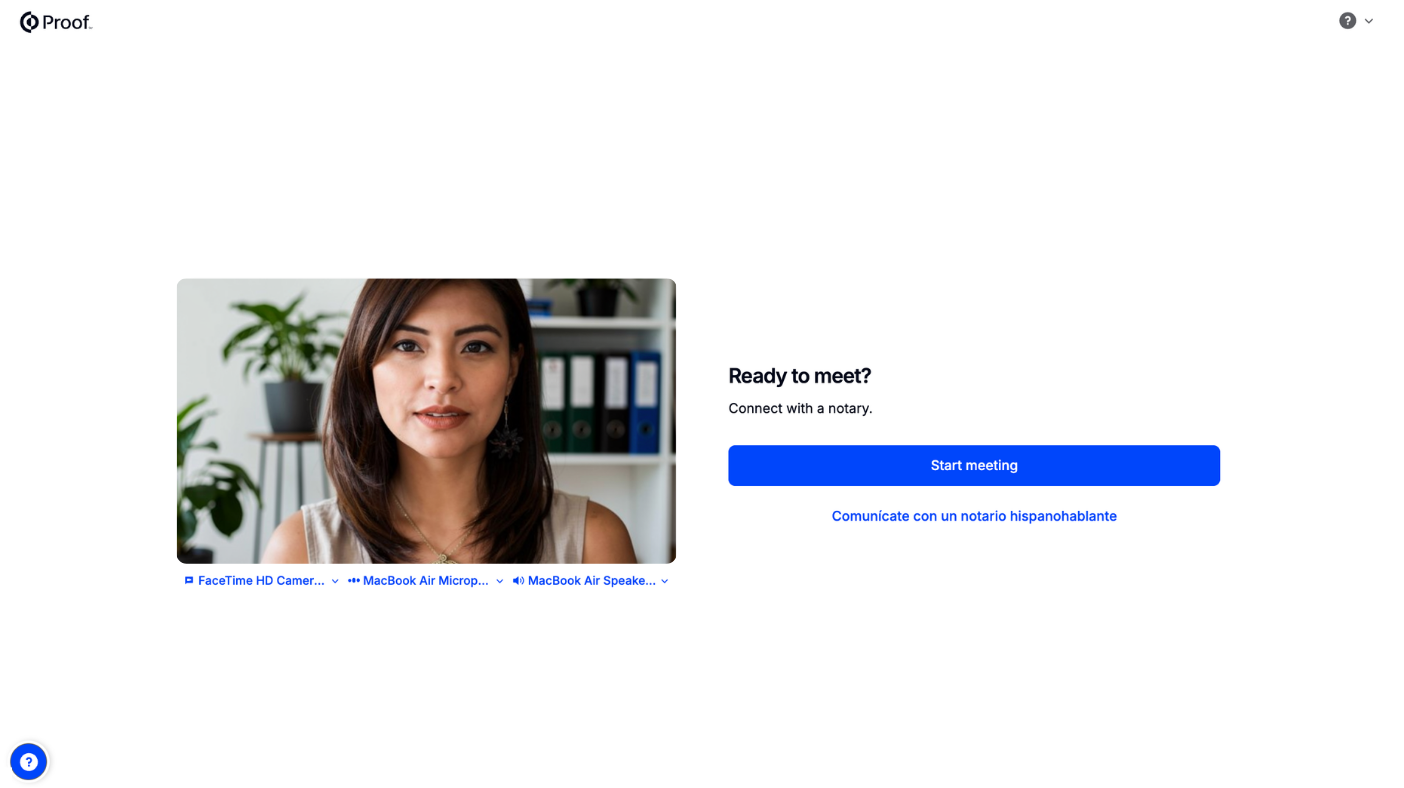 Ready to meet screen with the Start meeting button