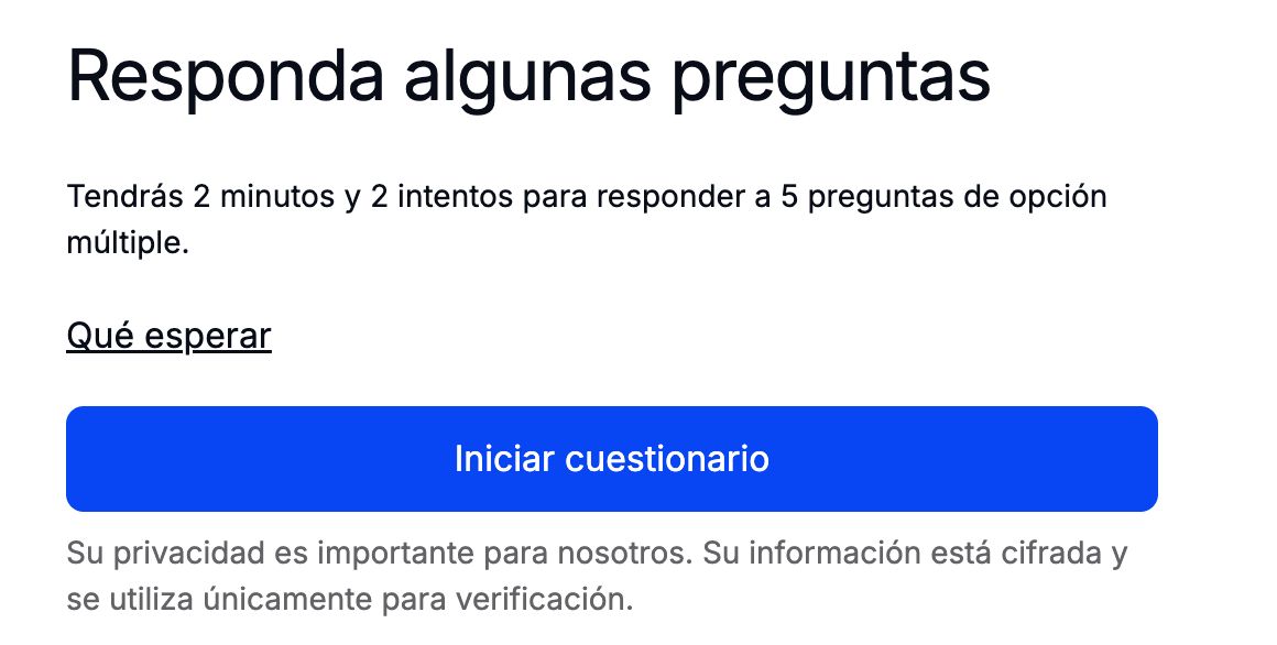 La pantalla de inicio de las preguntas basadas en conocimiento en español