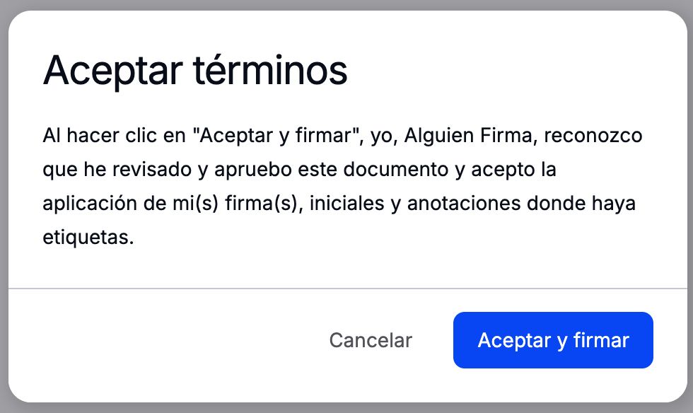 La pantalla Aceptar términos